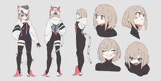 an anime character poses in various poses