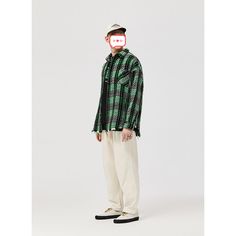 Fringed Green Plaid Shirt Jacket  Material:A: 100% Polyester  Size:M,L,XL,2XL Color：White,Green,Khaki  Season: Spring,Autumn,Winter   Occasion: Leisure,Outdoor, Daily,Vacation Green Plaid Shacket, Green Flannel Men, Green Button-up Flannel Shirt, Mens Plaid Shirts Green, Casual Plaid Yarn-dyed Flannel Shirt, Plaid Shirts, Green Plaid Shirt, Green And Khaki, Green Plaid