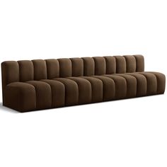 a brown couch sitting on top of a white floor