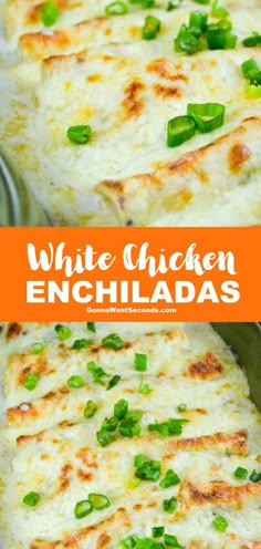 white chicken enchiladas with green onions and cheese