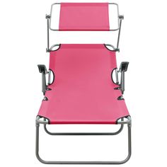 a pink lawn chair sitting on top of a metal frame