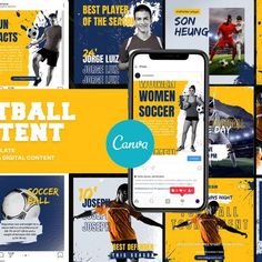 Football Content Instagram Instagram Canva, Sponsored Content, Womens Soccer, Best Player, Digital Content, Canva Templates, Canva Template, Good Music, Fun Facts