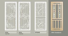 three different types of iron doors and windows with decorative designs on the sides, from top to bottom