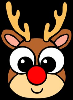 a reindeer face with big eyes and red nose