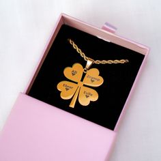 ✨Introducing our stunning Personalized Name Necklace, a delightful fusion of elegance and sentimentality. Crafted with meticulous attention to detail, this exquisite necklace features a charming clover design adorned with your chosen name, creating a timeless piece that's as unique as the lucky recipient. ✨Each necklace is expertly crafted using high-quality materials, including 14K gold-plated stainless steel, ensuring durability and lasting beauty. The delicate clover pendant is complemented b Clover Design, Name Necklace Gold, Clover Pendant, Gold Name Necklace, Clover Necklace, Perfect Gift For Her, Gold Plated Chains, Name Necklace, Necklace Gold