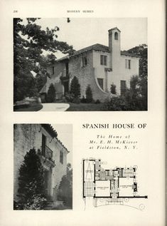 an old spanish house is shown in two different pictures, including the front and back