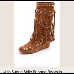 New In Box Fringed Boots, Ash Shoes, Ash Brown, Fringe Boots, Box Color, Moccasins, Ash, Women Shoes, Boots