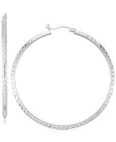 A classic pair of hoop earrings with a twisted sense of style, a must-have for the unique woman. Crafted in 14k gold over silver and 14k white gold over silver. Approximate diameter: 2 inches. White Gold Hoop Jewelry, Small Hoop Sterling Silver Jewelry With Diamond Cut, Tarnish Resistant White Gold Hoop Jewelry, Sterling Silver Hoop Jewelry With Diamond Cut, Hallmarked Hoop Metal Jewelry, Sterling Silver Hoop Earrings With Diamond Cut, Silver Hoop Fine Jewelry, Anniversary Hoop Earrings With Sterling Silver Clasp, Macy's Sterling Silver Round Jewelry