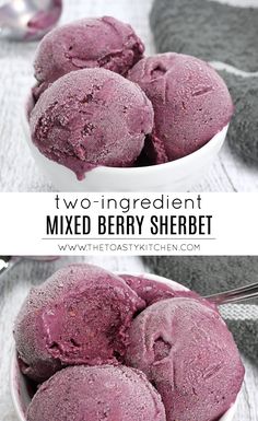 two ingredient mixed berry sherbet in a bowl