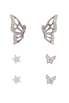 Rue Gembon Breece Silver Earring Set Silver Earring Set, Kpop Earrings, Silver Butterfly Earrings