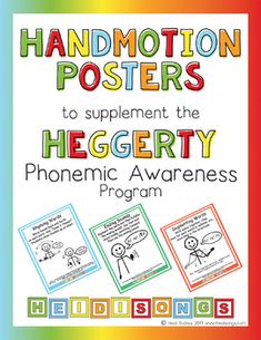 a poster with the words hand motions to supplement the hegety phonemic awareness program