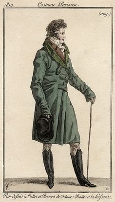 Regency Fashion Plate Costume Parisien 1810 1890s Menswear, Historical Menswear, Regency Art, Perfect Gentleman, Regency Era Fashion, Historic Fashion, 1800s Fashion, Regency Dress