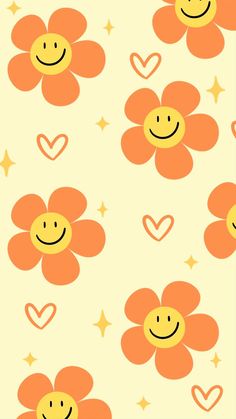 an orange flower with hearts and stars in the background, on a light yellow background