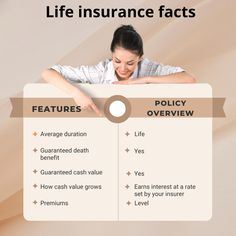 a woman sitting at a table with her arms crossed and the words life insurance fact on it