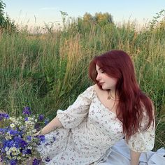 Red Hair Girl Aesthetic, Make Up Color, Aesthetic Picnic, Cherry Hair, Hair Inspiration Color, Hair Inspo Color, Dream Hair, Pretty Hairstyles, Blue Hair