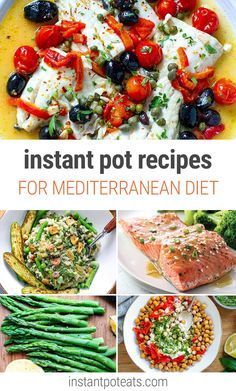 the cover of instant pot recipes for mediterranean diets, including asparagus and tomatoes