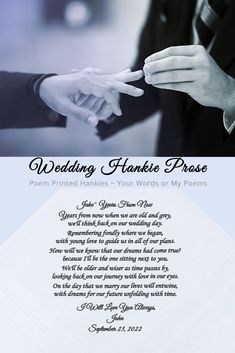 two hands holding each other over a wedding thank card with the words, wedding hankie phrase