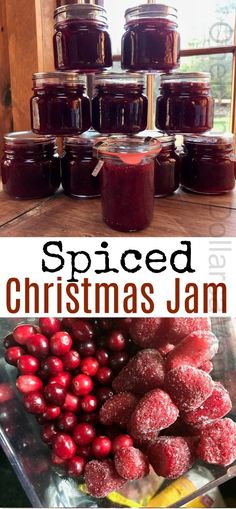 jars filled with jam sitting on top of a table