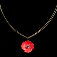 Red Poppy Pendant - Leather Cord – Michael Michaud US