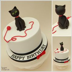 there is a birthday cake with a cat on it