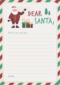 a letter from santa to someone who is holding a present box with the words dear santa on it