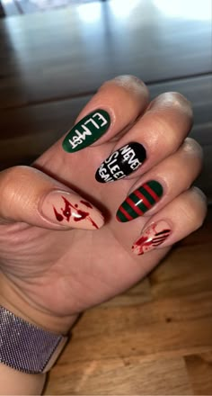 Freddy Krueger Nail Designs, Freddy Krueger Nails Halloween, Freddy Krueger Nails Short, Jason Voorhees Nails, Freddy Krueger Nail Art, Halloween Nails Freddy Kruger, Freddy Krueger Nails Acrylic, Freddy Nails