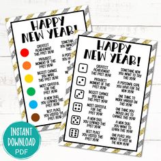 two new year printables with the words happy new year on them and an image of