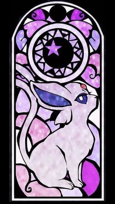 an image of a stained glass window with a white rabbit on it's back