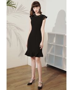 Buy little black chic round beaded neckline cocktail dress with cap sleeves high quality at affordable price online. Free shipping and pro custom service since 2009. Luxury Cocktail Dress With Smocked Bodice, Luxury Short Sleeve Cocktail Dress, Black Luxury Cap Sleeve Dress, Luxury Black Cap Sleeve Dress, Luxury Fitted Cap Sleeve Dress, Luxury Chic Cap Sleeve Dresses, Black Dress With Pearls, Dress For Pregnant Women, Dress With Cap Sleeves