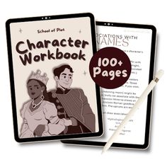 two children's books with the title, character workbook and 100 pages on them