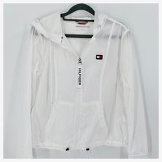 Very Very Cute!! Tags Removed But Never Worn. Trendy White Windbreaker With Pockets, Trendy White Long Sleeve Windbreaker, Trendy White Windbreaker For Spring, Tommy Hilfiger White Long Sleeve Outerwear, Cute Tags, Tommy Hilfiger Jackets, Tommy Hilfiger Outfit, Active Jacket, Zip Up