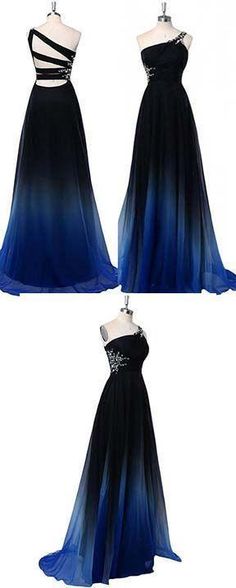 Ombre A Line One Shoulder Beading Chiffon Prom Dress Renisance Fair, Formal Dress Pictures, Scotty Sire, Dress For Body Shape, Gradient Dress, Teen Prom, Prom 2022, Dress Display, Lace Wedding Dress With Sleeves