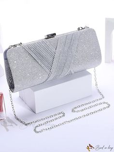 Bird in Bag - Fashionable Versatile Clutch Handbag with Chain Strap for Evening and Party Wear Elegant Silver Bag With Chain, Elegant Silver Bags With Chain Detail, Silver Evening Bags With Chain, Silver Evening Bag With Chain Detail, Rectangular Chain Shoulder Bag For Parties, Silver Chain Bag For Event, Silver Chain Evening Bag For Party, Silver Evening Bag With Chain, Silver Evening Bag With Chain For Party