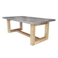 a wooden table with concrete top on a white background