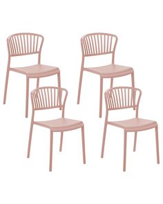 three pink chairs sitting next to each other