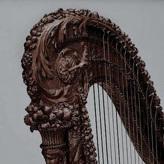 an ornately decorated harp with intricate carvings