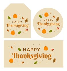 happy thanksgiving greeting cards with pumpkins and leaves on the front, back and side