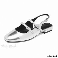 Olivia Mark - Sterling Silver Mary Jane Flats Retro Hollow Out Loafers with Double Buckles Leather Mary Jane Flats, Low Heel Sandals, Stiletto Sandals, Mary Jane Flats, Leather Mary Janes, Dress And Heels, Vintage Shoes, Heel Sandals, Low Heels