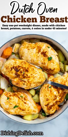 Roast Chicken Breast And Vegetables, Oven Chicken And Potatoes, Recipes For Chicken Breast, Dutch Oven Chicken Thighs, Dutch Oven Chicken Breast, Split Breast Chicken Recipes, Dutch Oven Roast Chicken