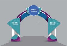 an arch with two arrows and the word abstract in blue, purple and white colors royalty illustration