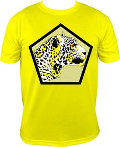 a yellow t - shirt with an image of a leopard