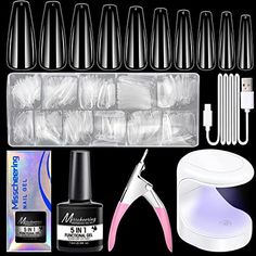 Meschett Pose Americaine Ongles -500 Pièces 10 Tailles Différentes Faux Ongles Transparents avec Lampes à Ongles LED, Coupe-Ongles et Colle à Ongles pour Nail Art DIY,Ongle Gel Kit Complet Luci Led, Romantic Nails, Nail Art Diy, Art Diy, Gel Nails, D Art, Nail Art, Led, Nails