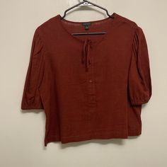 Never Worn. Like New. Short Length Blouse With Peasant Sleeves. Vintage Tops For Day Out In Fall, Vintage Tops For Fall Day Out, Red Short Sleeve Blouse For Daywear, Casual Red Tops For Daywear, Red Fall Blouse For Daywear, Red Fall Blouse, Red Tops For Spring Daywear, Red Blouse For Fall, Red Blouse For Fall Daywear