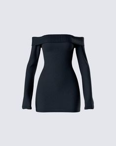 Your fave is back and in all black 😌 With an off shoulder design and bodycon style, this black sweater mini dress is the perfect blend of cozy and chic 🖤 Elegant Black Off Shoulder Mini Dress, Black Off-shoulder Mini Dress For Winter, Black Off-shoulder Mini Dress For Fall, Gothic Fitted Off-shoulder Mini Dress, Fitted Black Mini Sweater Dress, Off The Should Dress, Short Sweater Dress, Black Pleated Mini Skirt, Off Shoulder Design