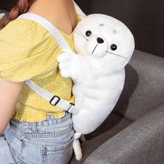 Kawaii White Seal Backpack Plush Bag Toy Triver Kawaii Seal, Seal Plush, Shark Backpack, Animal Classification, White Seal, Cute Seals, Cute Shark, Plush Bags, Plush Backpack