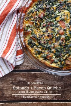 spinach and bacon quiche with hash browns crust