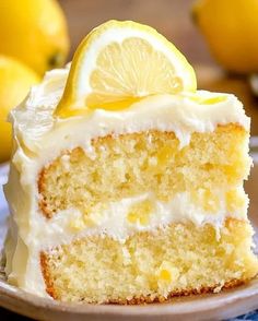 a slice of lemon cake on a plate