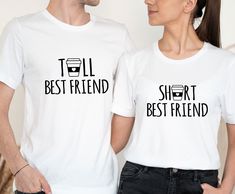 "Best Friend T-shirt, Besties Shirts, Kids Besties Shirt, Best Friend Gifts, Best Friend Birthday, Matching Shirt, Funny Best Friend The t-shirts are sold separately. Fabrication :  Unisex (true to size) and womens t-shirts (relaxed fit) are Bella Canvas Branded. Kids t-shirts are Gildan Branded. Modern, fits perfectly. 100% Soft ring-spun cotton. 90% cotton 10%polyester for Athletic Heather, 52% cotton 48%polyester for Heather colours. Non-toxic vinyl. No cracked, ripped or faded vinyl.(vinyl w White Tops With Funny Text For Fans, Band Merch Tops With Funny Text, Band Merch T-shirt With Graphic Print For Birthday, White Band Merch T-shirt With Funny Text, Band Merch Graphic Print T-shirt For Birthday, Basic Crew Neck T-shirt For Birthday, Basic Graphic Print Top For Birthday, Unisex Custom Print Tops For Gifts, Unisex White T-shirt As A Gift