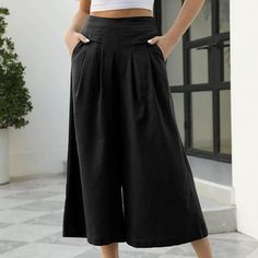 Women's Solid Color High-waist Loose Women's Wide Leg Pants Features: 1.It is made of high quality materials with comfortable fabricse for your daily wearing! 2.Point:Solid, High Waist,Elastic Waist,Removable waistband 3.The waist-closing effect makes your body look better. 4.Sport and casual to wear ,New Look, 5.The pant waist is the data of tiling and maximum pulling amount Product Description: Season:Spring/Autumn/Spring/Winter Gender:Womens Occasion:Daily Material:Polyester Style:Casual,Fashion Fit:Fits ture to size Thickness:Standard How to wash:Hand wash Cold,Hang or Line Dry What you get:1 PC Women pant Size: XL.  Color: Black.  Gender: female.  Age Group: adult. Printed Cropped Pants, Women High Waist Pants, Knee Length Leggings, Plus Size Summer Casual, Wide Leg Lounge Pants, Yoga Pants With Pockets, Womens Wide Leg Pants, Cotton Linen Pants, Wide Leg Cropped Pants