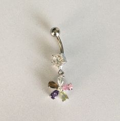 925K Sterling Silver Belly Ring Theme: Rainbow Flower Flower Size: 15mm Color: Silver & White-Brown-Purple-Green-Pink CZ Silver Multi-stone Flower Jewelry, Rainbow Flower, Navel Ring, Navel Rings, Belly Ring, Circle Studs, Rainbow Flowers, Belly Rings, Purple Green